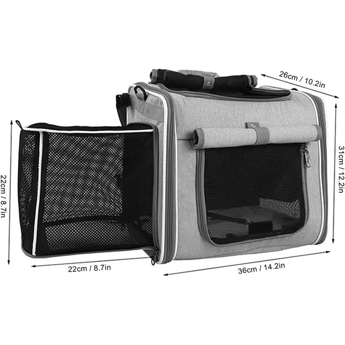 Клітка-переноска для тварин на велосипед Asixxsix, розширювана, складна, для собак та котів до 8 кг (сіра)