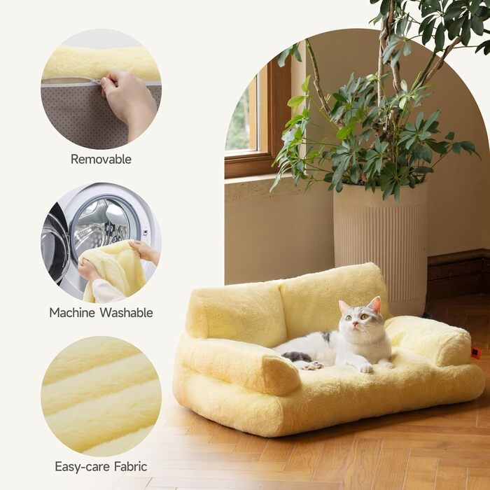Лежак для котів і собак MEWOOFUN, м'який, флісовий, із нековзною основою, жовтий, 66x48 см, праний