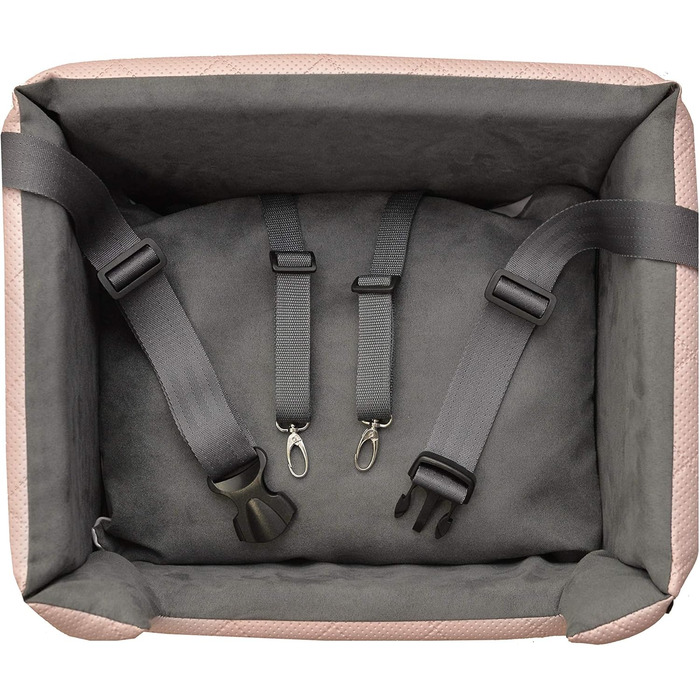 Автокрісло для собак, котів та інших тварин | М'яке автоліжко на заднє сидіння | З штучної шкіри, колір металевий рожевий, розмір M (47x40 см)