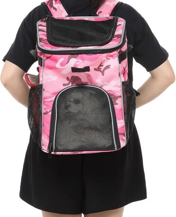 Велосипедний кошик для собак, м'який, вентильований рюкзак-переноска для собак, водонепроникний переноска для тварин на велосипед для подорожей, кошик для котів та собак, знімний (Рожевий камуфляж)