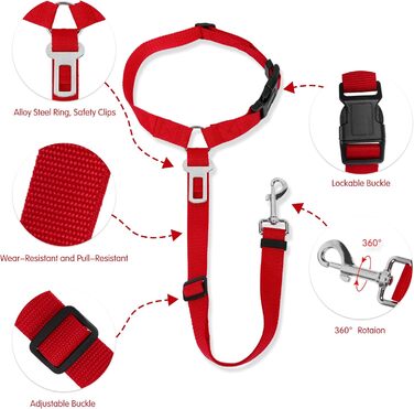 Автомобільний поводок-лямка для собак, котів та інших домашніх тварин. Поводок на голову, безпечний, міцний, червоний.