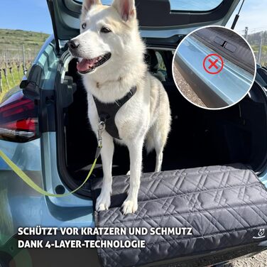 Захист краю багажника для автомобіля: міцний кріплення на липучці + гачки, захист для собак, килимок у багажник, захист краю багажника, ідеальна посадка, міцний матеріал, чорний колір