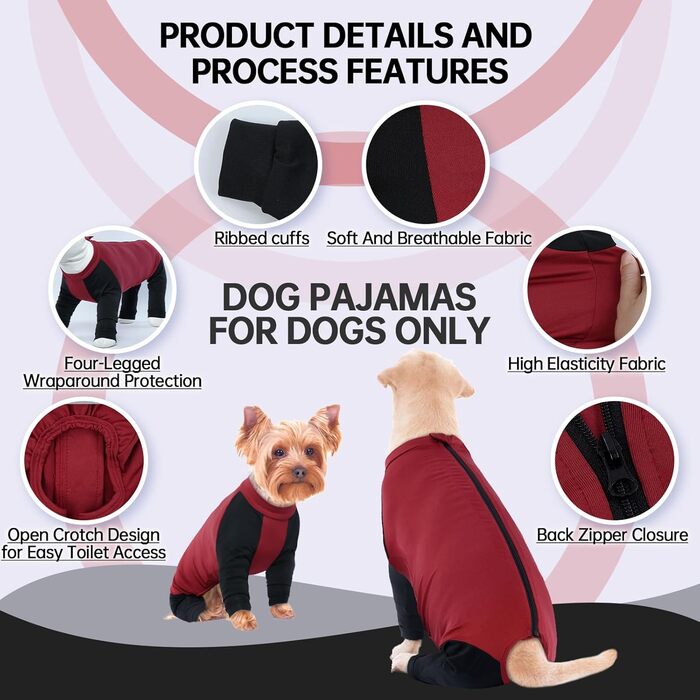 Комбінезон для собак Hjyokuso з ніжками, піжама для собак середніх порід, післяопераційний одяг для собак, червоний