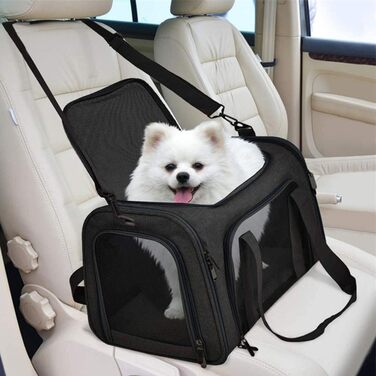 Транспортна сумка для кота/собаки Levoberg: складана переноска, чорна (M)