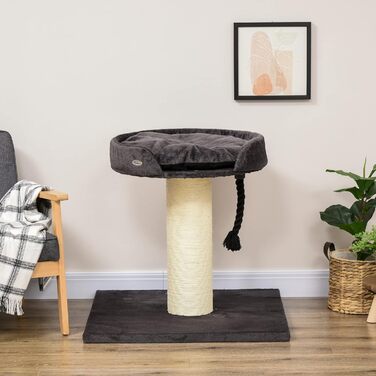 Когтеточка для великих котів PawHut XXL, стійке котяче дерево з лежаком, ігровий комплекс, сірий, з сизалевими стовпами та канатом