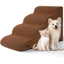 Сходинка для собак та котів на 4 сходинки, коричнева, 40 см. Стабільна, з антиковзким покриттям.