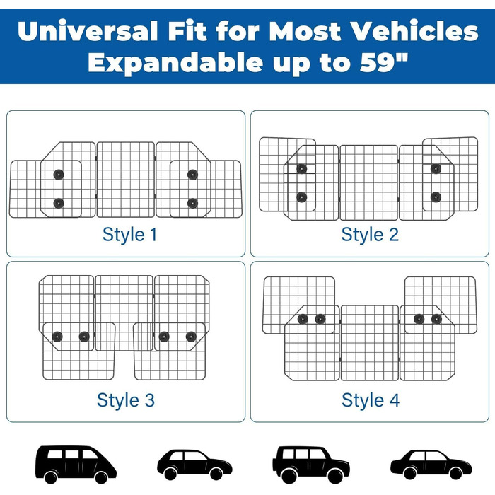Бар'єр для собак OUSHENG в SUV: регульована перегородка для автомобіля, сітка, чорний колір