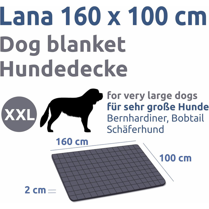 Килимок для собак Your Gear Lana, 160x100 см - м'яка підстилка для великих собак, бавовна Oeko-Tex, міцний, водонепроникний, для дому та вулиці, альтернатива собачому ліжку