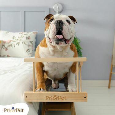 Сходинки для собак PRIORPET з берези з захисним бар'єром - регульована висота до 94.5 см - складаються - антиковзні ручки - для маленьких собак до 23 кг - коричневий (натуральний)