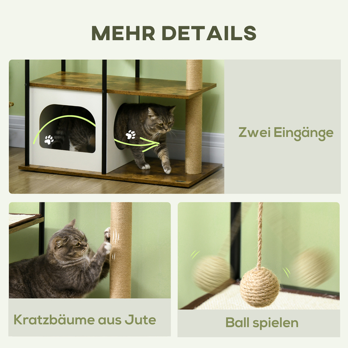 PawHut Cat Tree 1185 см Cat Tree з печерним ліжком і килимком для дряпання Play Ball Tilt Protection для кішок до 5 кг Сільський коричневий