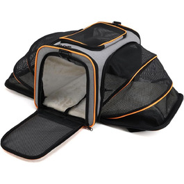 Транспортна сумка для котів та собак PETCUTE, складана переноска для тварин з підкладкою, шлейкою, дихаюча переноска для подорожей (сірий+помаранчевий)