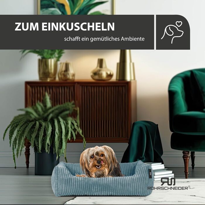 Лежанка для собак Rohrschneider | Миюча, для маленьких та середніх собак | З подушкою Cord | 2 розміри (55x42 см/70x50 см) + пакетики для вигулу (Турквіс 55 см, Cordstoff breit)