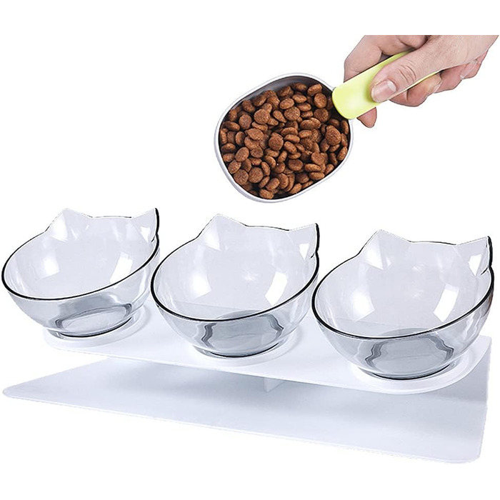 Набір мисок для котів з підставкою, 3 шт. - піднята миска для кошенят, анти-блювотний дизайн, прозорий пластик