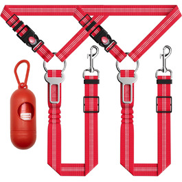 Набір безпечних ременів для собак Seyezo: 2 шт. (рожевий/червоний), регульовані, відбивачі, для кріплення до автокрісла