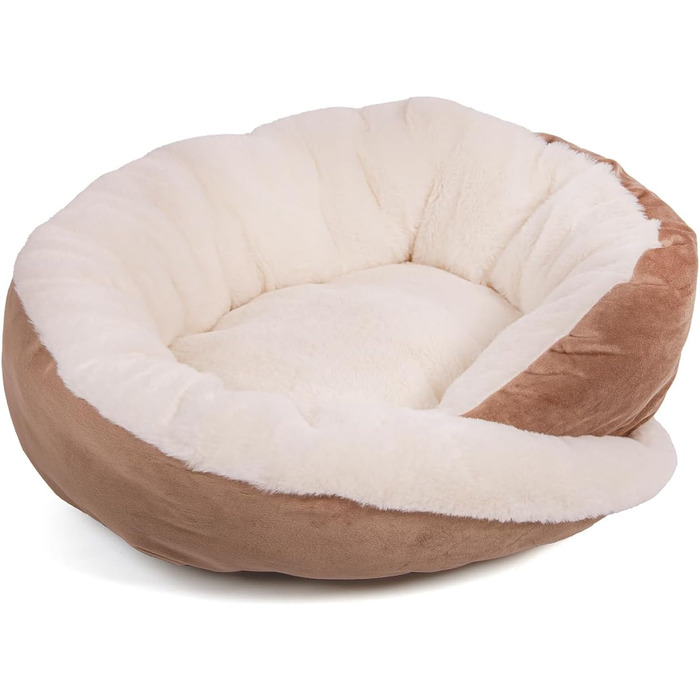 Кругле ліжко для собак Wallace & Jones Grace - зручний лежак для середніх собак | М'яке ліжко, ліжко з бортиком, неслизьке | Колір: коричнево-бежевий | Розмір M | 60 x 60 x 48 см