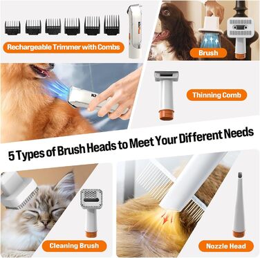 Набір для догляду за собаками Kitplus: 11 інструментів, потужність 12000 Па, LED-дисплей, об'єм контейнера 2 л