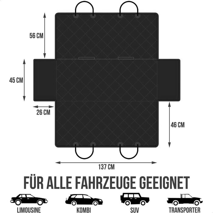 Накладки на сидіння автомобіля для собак Strex - чорний, 137 x 147 см - захисний чохол, підстилка для собак, з поводом та сумкою для зберігання