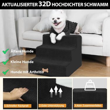 Сходинка для собак Непфайві - 3 сходинки, чорний колір (H:34 см)