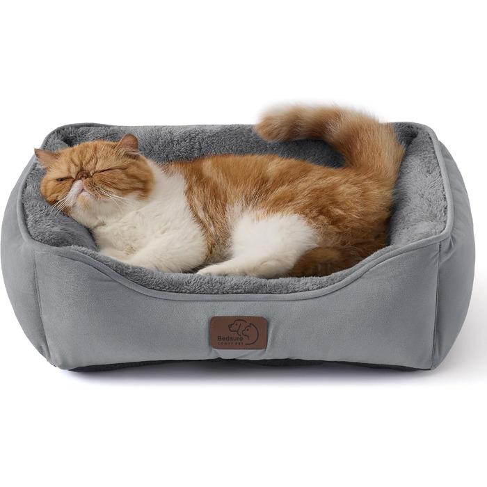 Ліжко для кота BEDSURE, 51x41 см, сіре. Зручне ліжечко для кота та маленьких собак з неслизьким дном та м'яким бортиком. Підходить для дому.