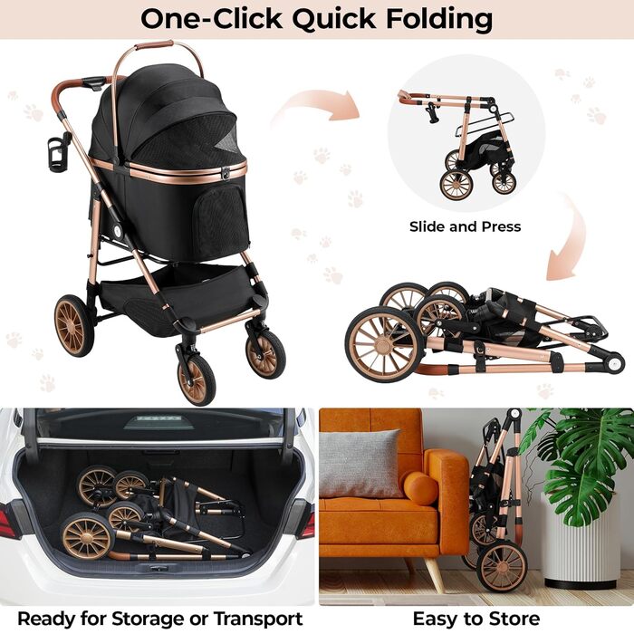 Візок для собак MAMIZO 3-в-1: переноска, візок, бугі для собак та котів (до 25 кг), чорний