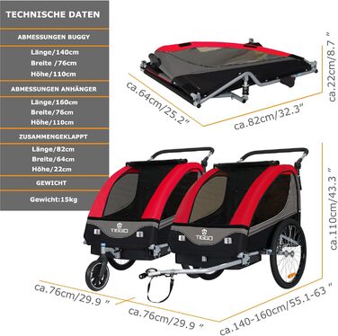 Причіп для дитячої коляски Tiggo S2 з підвіскою, 2-в-1, для бігу та велосипеда, поворотний на 360°, червоний