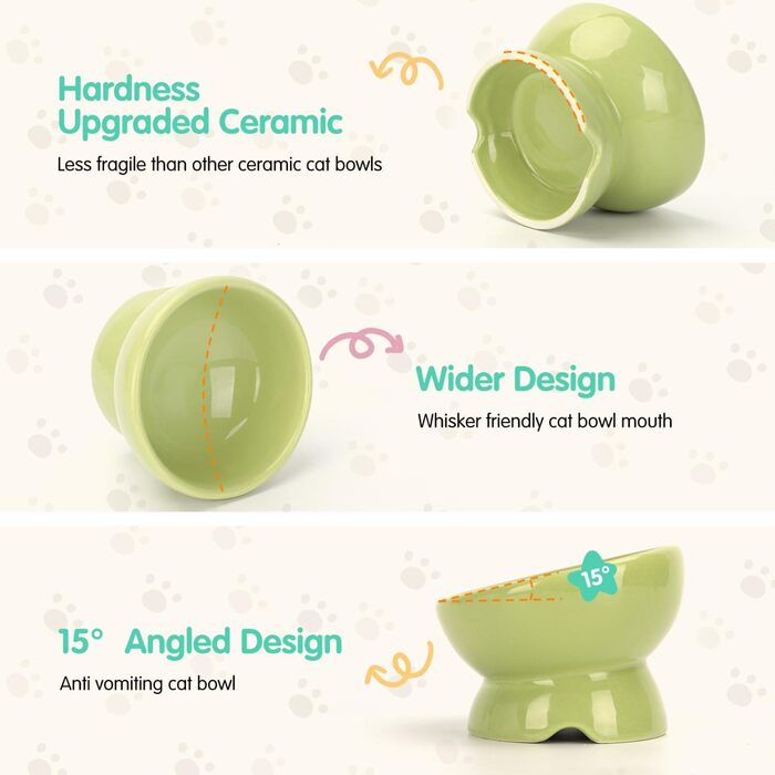 Керамічні миски для котів Nobleza (2 шт.) з нахилом 15° - антиблювотні миски для корму та води, підходять для котів та маленьких собак, білий колір