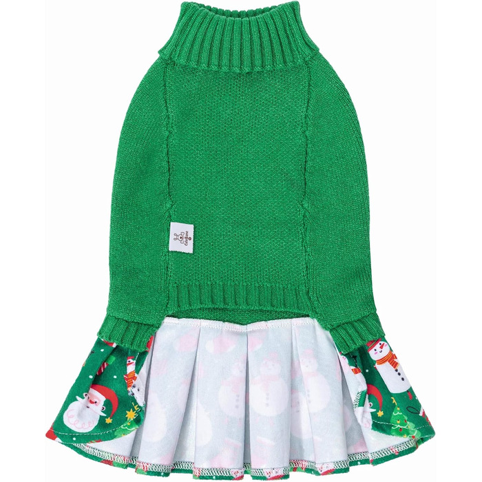 Светр для собак CuteBone на Новий Рік, сукня-водолазка з отвором для повідка, теплий зимовий одяг для маленьких собак, DS78S-DE S, зелений, з бантиком