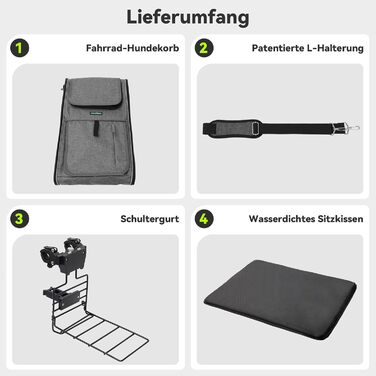 Корзина для собак на велосипед до 10 кг з міцною L-подібною кріпленням Φ80mm, складана, дихаюча, 4-в-1 (рюкзак, сумка через плече, автокрісло), з комфортним подушкою та світловідбиваючими смугами