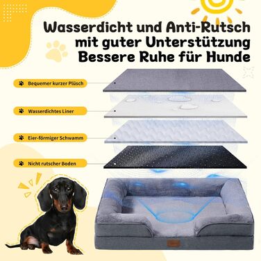 Ортопедичне ліжко для собак середніх та великих порід, 109x84x21 см, з високощільним губчатим наповнювачем, знімний водонепроникний чохол, зручне, антиковзаюче (Темно-сірий, S)