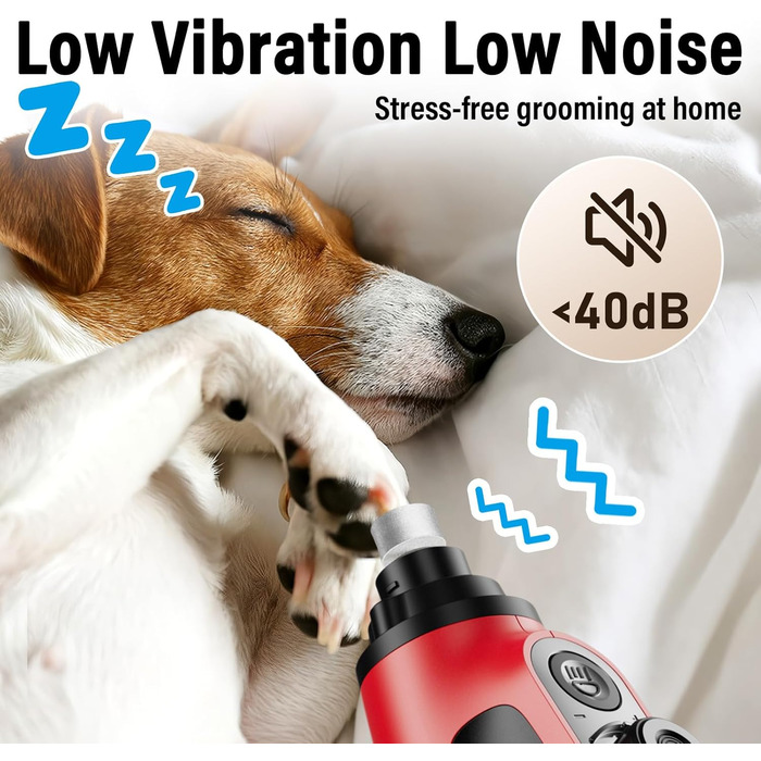 Шліфувальник кігтів для собак Casfuy Smarter Krallenschleifer 6-ступінчатий з LED-підсвіткою, тихий, перезаряджається, для собак та котів великих, середніх та малих порід (червоний)