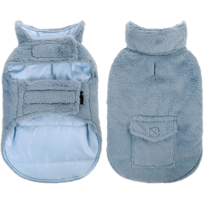 Теплий зимовий одяг для собак CITE TOILE з захистом живота, зимова куртка для собак з світловідбиваючими елементами, двостороння куртка для собак з отвором для шлейки, XXL (X-Large, самт блакитний)