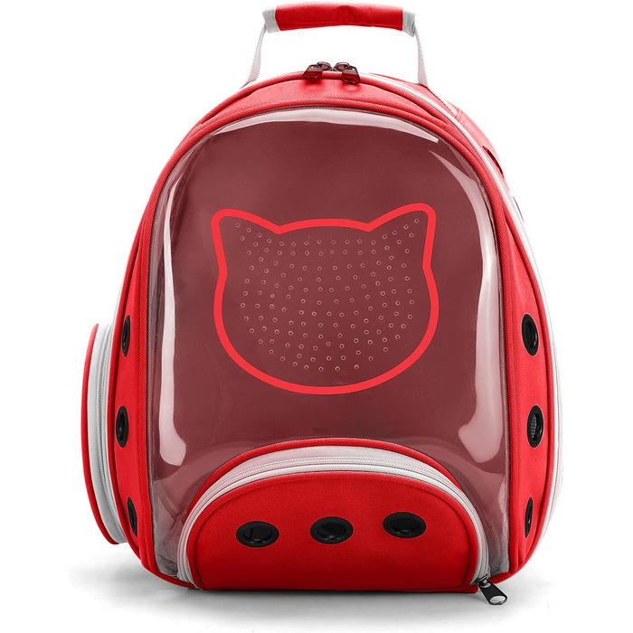 Рюкзак для котів та маленьких собак PETCUTE, дихаючий, знімний килимок, до 6 кг, з прозорим вікном, для подорожей (темно-червоний)