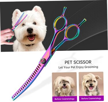 Вигнуті ножиці для грумінгу собак, 7 дюймів, портативні, легкі, кольорові, ножиці для догляду за домашніми тваринами, вигнуті ножиці Chunkers для собак