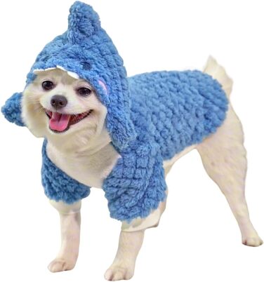 Зимовий теплий костюм-толстовка для собак та котів з кільцем D, Cospay, теплий фліс, розмір Small, Blauer Hai