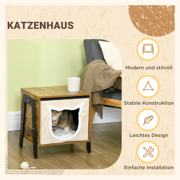 Котяча печера PawHut з подушкою та регульованою ніжкою, лежак для кішки до 5 кг, сільсько-коричневий зі сталі та повідків, ідеально підходить для любителів кішок