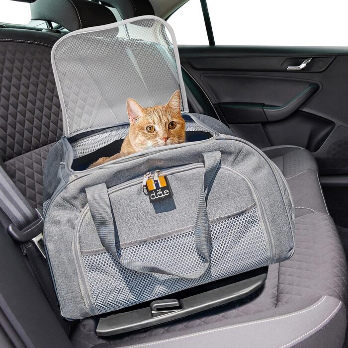 MY DUQUE – Складна автопереноска для собак і котів CAR-GO з ISOFIX, розширювана, з доступом спереду і ззаду, ідеальна для подорожей та авіаперельотів, сіра