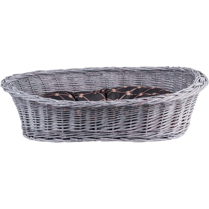 Плетенний корзинка для собак та котів з подушкою, 95x72x27 см (сірий/чорний)