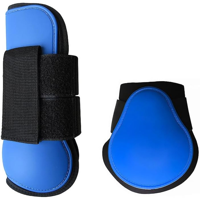 Гетри для коней Merauno® 4 шт. Комплект гетрів для передніх та задніх ніг з жорсткою оболонкою та клямками для жінок та чоловіків. Міцні, еластичні чоботи для сухожиль, класичні (L, синій)