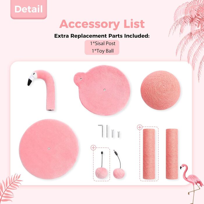 Креативний когтеточка PAWZ Road Flamingo, стильний котячий комплекс, висота 48 см, рожевий