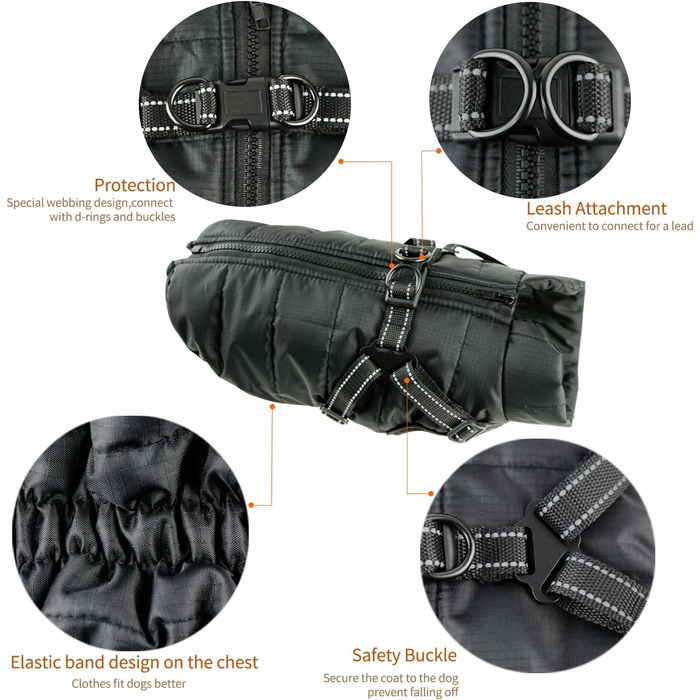 Зимовий теплий водонепроникний одяг для собак Eastlion - куртка для цуценят та собак, жилет з кільцем D, червоний, розмір M