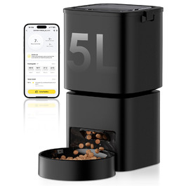 Автоматичний годівниця для котів та собак, 5л, WiFi, керування через додаток, 1-10 прийомів їжі на день, чорний