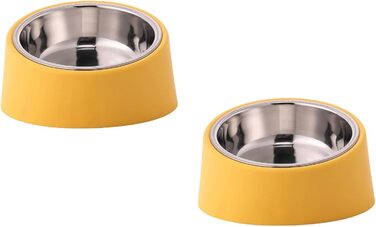Миска для собак та котів Fuwok, нахилена під кутом 15°, знімний піддон, антиковзаюча, легкий доступ, 2 шт (S, жовта)