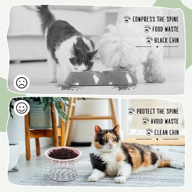 Набори мисок для котів Hushee з кераміки з металевим підставкою, анти-блювотні, придатні для миття в посудомийній машині, плоскі миски для води та корму для кошенят та маленьких собак, 6 шт.