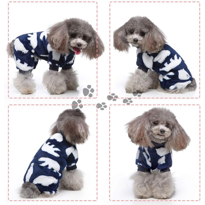 Теплий флісовий костюм для собак, м'який одяг для собак, комбінезон для собак, тепла бавовняна одяг для маленьких собак та котів (Синій Ведмедик, XL)