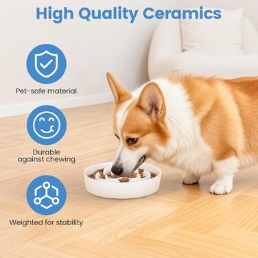 Антислизька годівниця для собак, Slow Feeder, кераміка, Ø 20.5 см, для середніх та великих собак, миюча, безпечна для їжі (біла)