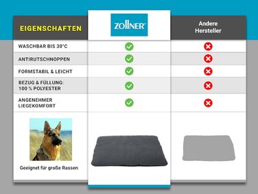 Зручне ліжко для собак та котів Zollner, сіре - 90x67x8 см, з антиковзким покриттям, можна прати до 30°C