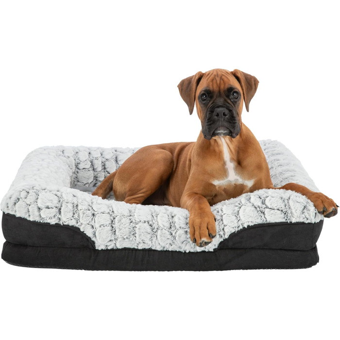 Ортопедичне ліжко для собак TRIXIE Vital Lino, 110x75 см - м'яке ліжко з memory foam, для літніх собак, чорний/сірий