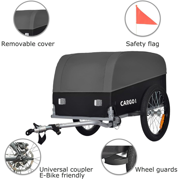 Фаркоп-причіп Tiggo VS Cargo для велосипеда, вантажний, складний, об'єм 120 л, зелений (сірий)