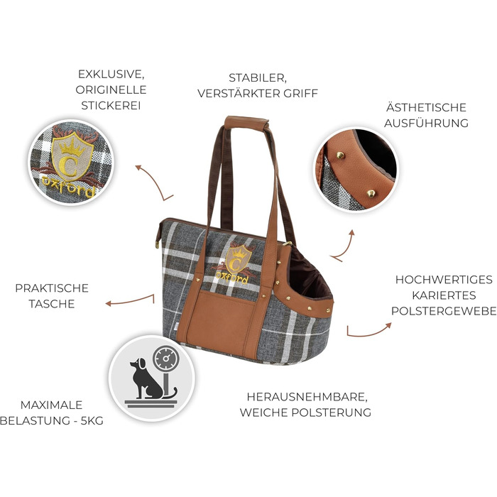 CAZO Oxford переносна сумка-переноска для собак та котів, 30x40x24 см, коричнева в клітинку, LXD1001