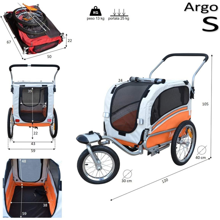 Причіп для собак Papilioshop Argo - велосипедний причіп для собак S-M-L, великий (камуфляжний, маленький), зелений